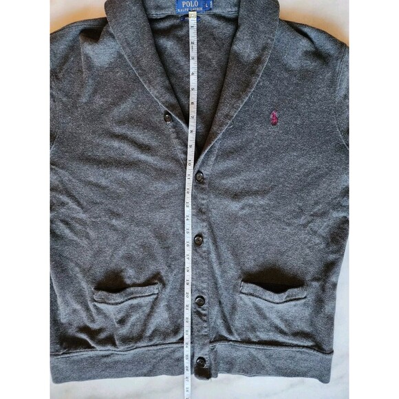 Polo Ralph Lauren Cardigan Sweater Men's Large Gray Knit Collared Button Up - Picture 12 of 13